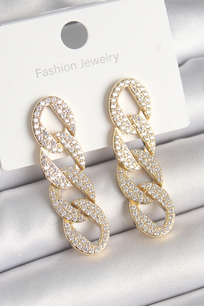 shopwave النحاس الذهب اللون الزركون حجر سلسلة نموذج الأقراط النسائية