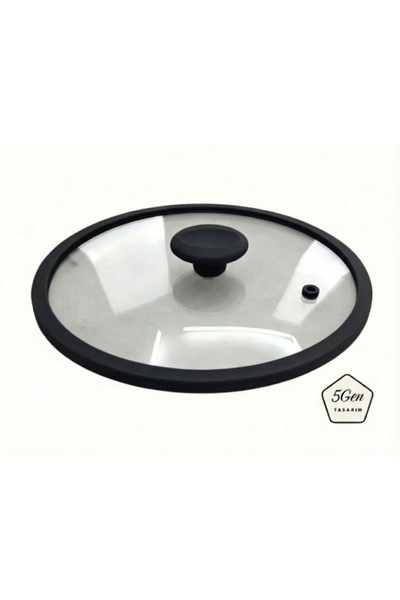 5Gen Tasarım 24 cm Siyah Silikon Kenarlı Cam Tencere Kapağı (Düz Cam)
