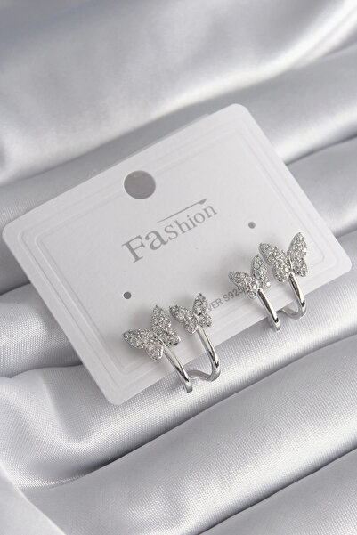 shopwave Brass Silver Color Zircon Stone Butterfly Model Women's Earrings
