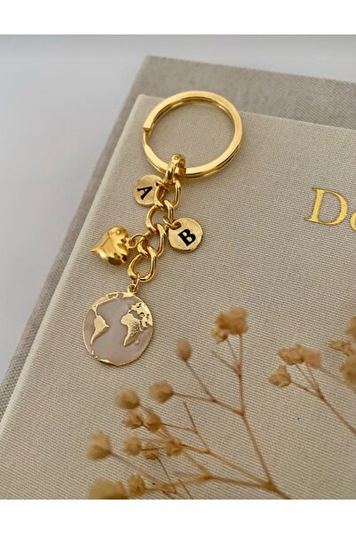 Nowadays İki Harfli Dünya Anahtarlık ( BEJ GOLD )