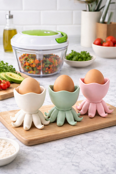 Gondol Plastik Ahtapot Yumurtalık 3’lü – Dekoratif Silikon Yumurta Tutucu, Gı...