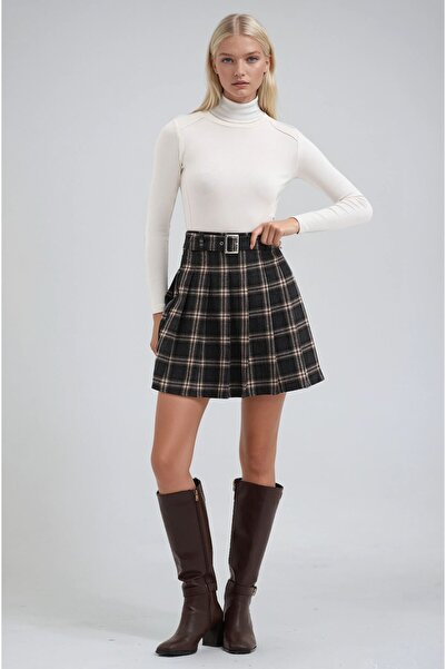 Lijuri Self-belted pleated plaid skirt 4081 r8-e-k3