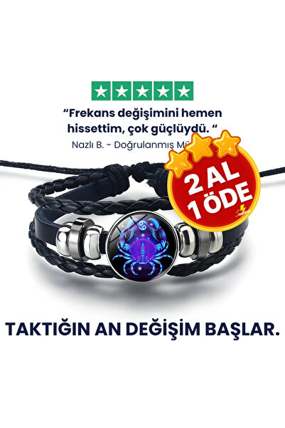 wellife pro YENGEÇ Ruh Bilekliği El Yapımı Ayarlı On İki Burç Deri Bileklik K...