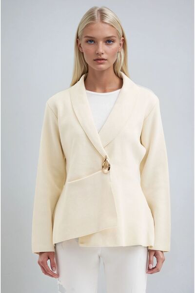 Lijuri Double-Breasted collar buckle knit cardigan 6171