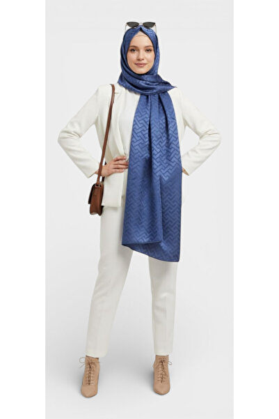 Gül İpek Moda شال نسائي أنيق من قماش الجاكار الحريري بنمط مائي باللون الأزرق