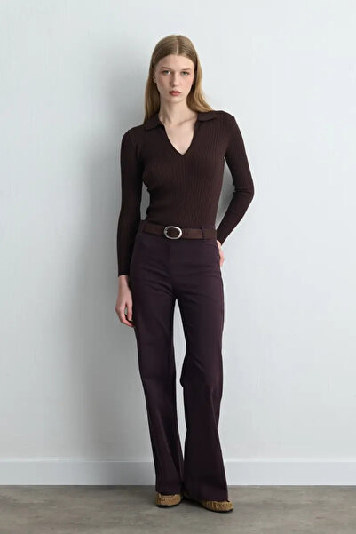 Gusto Anka Collection Pockets Embroidered Canvas Trousers - Plum