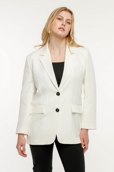 Bolivente Ekru Kadın Düğmeli Oversize Blazer Ceket