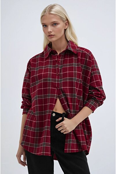 Lijuri Bordo Rahat Kesim Standart Ekoseli Gömlek 3488