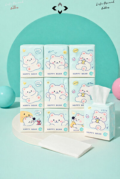 LİGROUND مناديل صغيرة منقوشة لطيفة من هابي بير، 9 قطع، مناديل صغيرة محمولة لل...