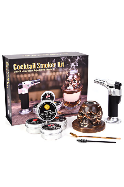 OEM Smoker set with ceramic skull-shaped smoker, for whiskey/cocktails, 4 woo...