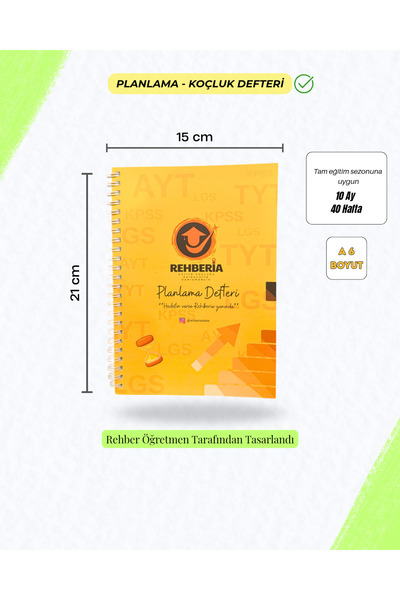 REHBERİA Planlama Defteri Haftalık Süresiz Kişisel Ajanda A5 Boyut-TYT AYT LG...