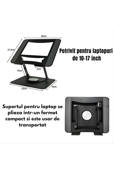 Nubiqo Suport de laptop reglabil din oțel carbon cu hub USB 4 porturi și suport pentru telefon, gri