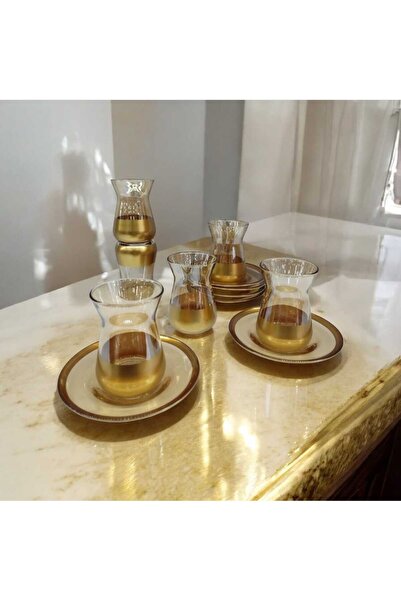 P H Panayır Home Trendy Gold 12 Piece Tea Set 135 Cc.