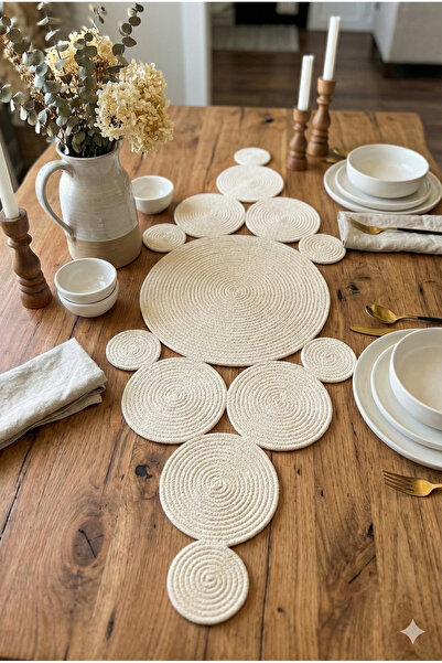 Homever Pointy Ekru Yıkanabilir Pamuk Hasır Halat Runner, Salon Sehpa Mutfak ...
