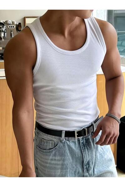 Riowela Men's Sports Singlet - Cotton Flexible Sports Cut White