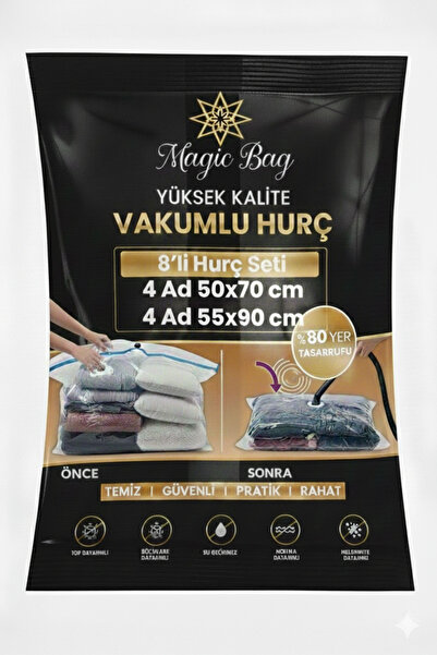 Magic Saver Bag 8 Adet Karma Beden (4L+4Xl) Premium Vakumlu Yorgan,Yastık,Giy...
