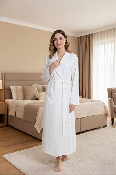 Lohusa Homewear Women's Ecru Special Design Lace Detailed Long Belted Large S...