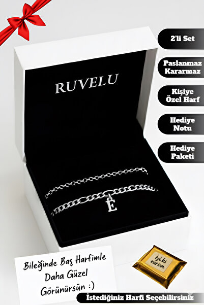 ruvelu Hediyelik Kişiye Özel Harfli Bileklik Seti, Kararmaz Çelik ,Sevgili, A...