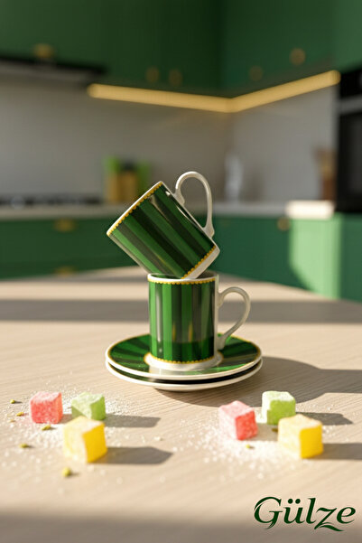GÜLZE 2 Persons (4 Pieces) Emerald Model Special Design Luxury Coffee Cup Set...