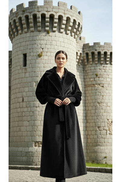 LİBREPRİVE Black Thai Feather Long Coat Stylish Elegant Overcoat Oversized Coat