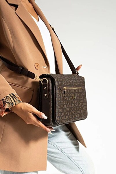 Just Polo JP Women's Brown 6 Compartment Adjustable Long Strap Crossbody Bag ...
