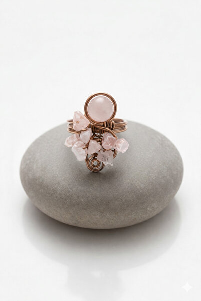 MORMEYDAN Pembe Kuvars Taşı Kırık Doğal Taş Ayarlanabilir Yüzük