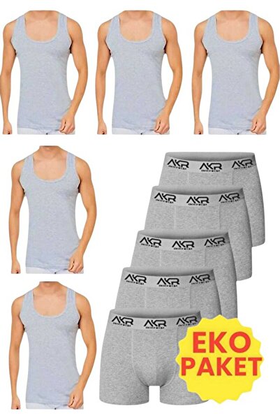 PİERLES 10 Piece Undershirt and Boxer Set Economical Package 5 Boxers 5 Under...