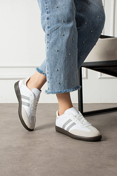 eformoda by emre yılmaz White Gray Unisex Women's Men's Striped Comfortable S...