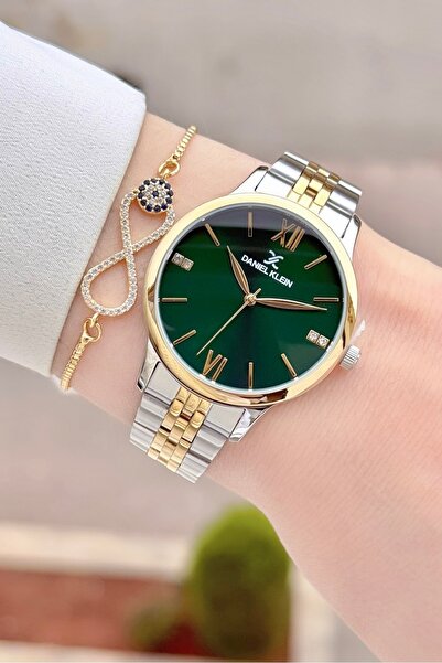 Daniel Klein Dial Green Band Gold Metallic Color 2 Years Warranty 35 mm Women...
