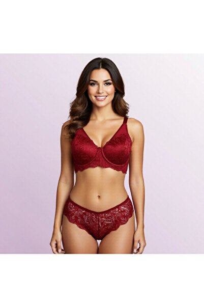 Home Burgundy Bra & Panty Set Unpadded Underwire