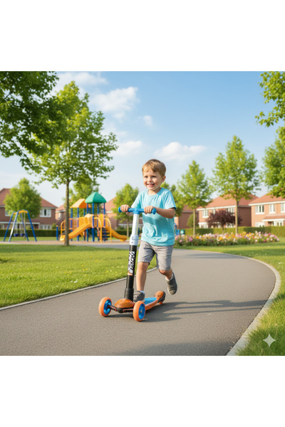 Scooter سكوتر المضيء للأطفال بـ 3 عجلات - مقبض قابل لتعديل الارتفاع، تصميم ثا...