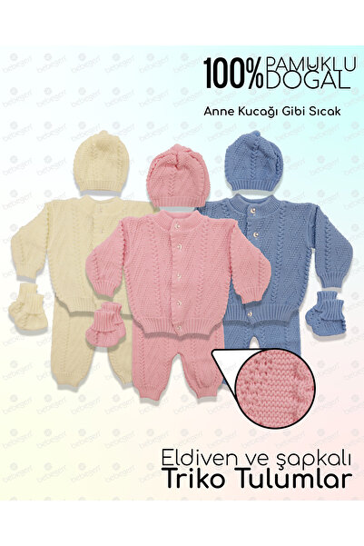 bebegen Triple Winter Beanie and Gloves Knitwear Baby Set (0-6 Months)