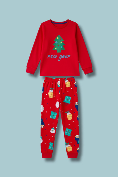 ROSAMİNA Set de pijamale pentru fete, 100% bumbac, cu model de brad de Crăciun