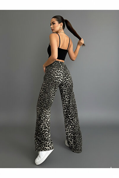 Velista Women's High Waist Leopard Print Wide Leg Crepe Pants