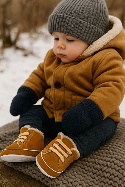 minissa baby kids Doğal Pamuk Astarlı, Bebek İlk Adım Ayakkabısı, Kaydırmaz T...