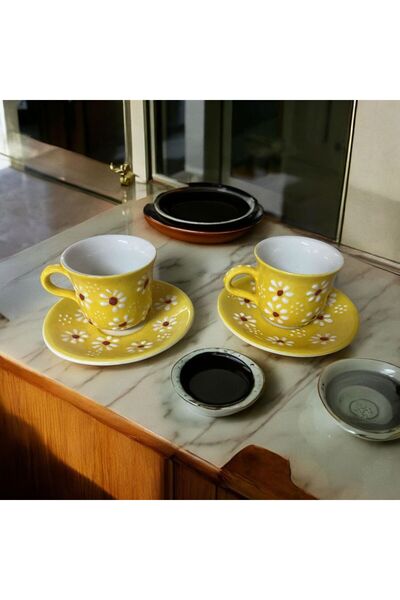 WPAWZ Handmade Embossed Flower Patterned Cup Set for 2 People
