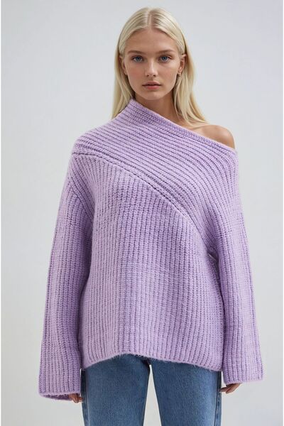 Lijuri Lilac Off-Shoulder Knitted Sweater 1392