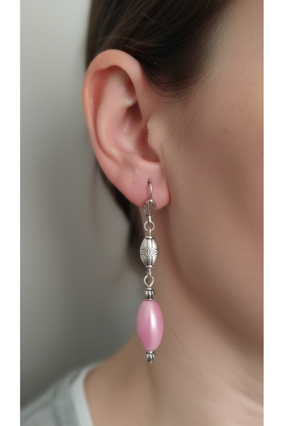 NERYMAN CAM BONCUKLAR İLE YAPILMIŞ SALLANTILI ŞIK KÜPE (EL YAPIMI, TASARIM)