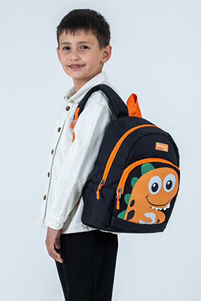 Probag Black and Orange Dinosaur Figured Boys' Kindergarten Backpack – Cute N...