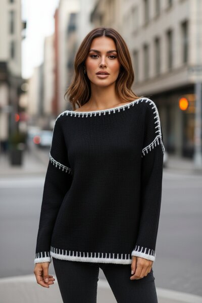Mossta Boat Neck Knit Blouse - Black