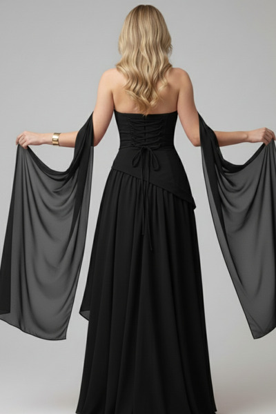 Stile Bella Kadın Straplez Derin Yırtmaç Detaylı Kuşaklı Elbise