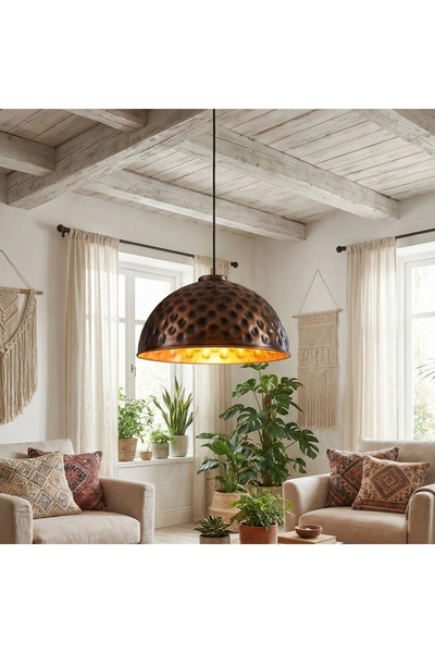 MOİRA Retro Rustik Dövme Desenli Metal Tekli Sarkıt Avize Mutfak Salon Lambas...