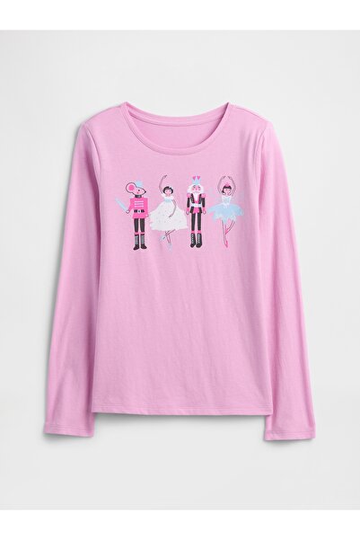 GAP Kız Çocuk Açık Pembe Grafik Baskılı T-Shirt