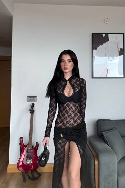 Love Fab Μακρύ φόρεμα άνοιγμα με διαφανή λεπτομέρεια από τούλι στο στήθος και...