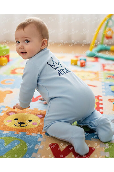 bebegen Bebebgen Erkek Bebek Mavi Laci Nakışlı İsimli İsme Özel Tulum