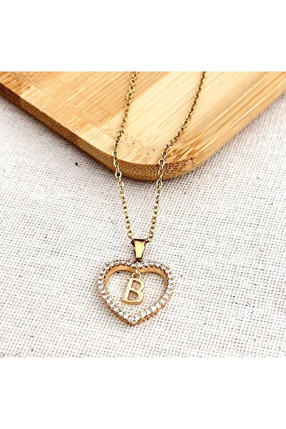 Siya Silver Zirkon Taşlı Kalpli Harfli Kolye - Hediye Kutulu