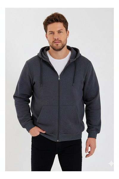 ATKGİYİM Erkek 4 renk Kapüşonlu Fermuarlı Battal Beden Sweatshirt Ceket 2XL-6XL"