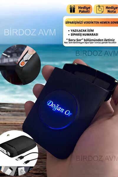 Personalized Illuminated Black Glass Rechargeable Lighter & Sheet