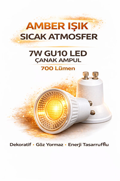 Ferled GU10 Çanak Ampul Amber Işık 7W LED | Tekli | Dekoratif Ambiyans Aydınl...