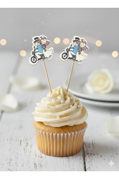 Deniz Party Store أعواد أسنان على شكل العروسين 10 قطع